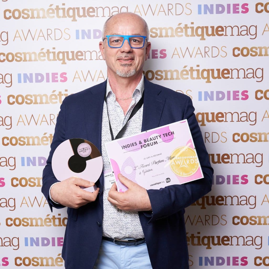 Gerard Gatti from Geodora with the Cosmethiquemag Awards for Indies and Beauty Tech.