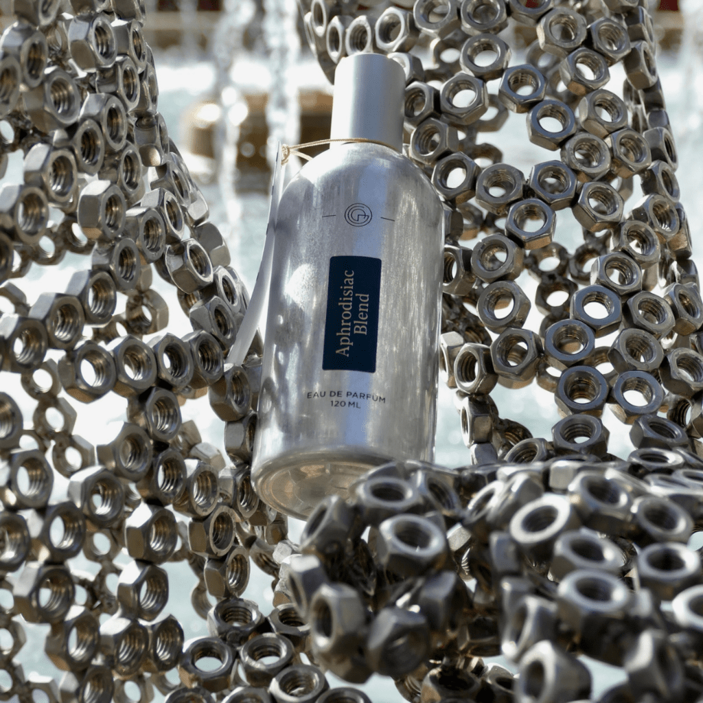 Eau de parfum flacon matchy avce sculpture aluminium