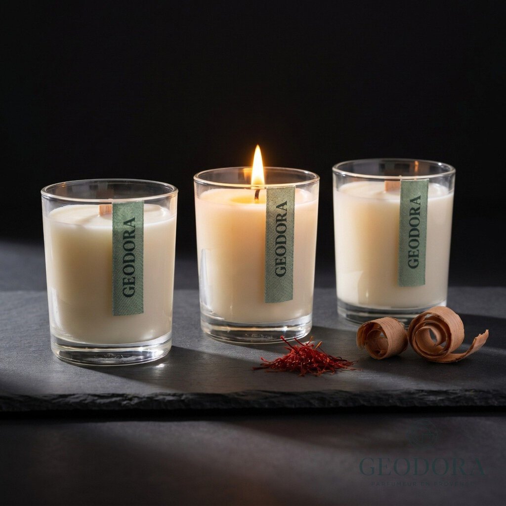 Coffret trois bougies GEODORA - bougies allumees