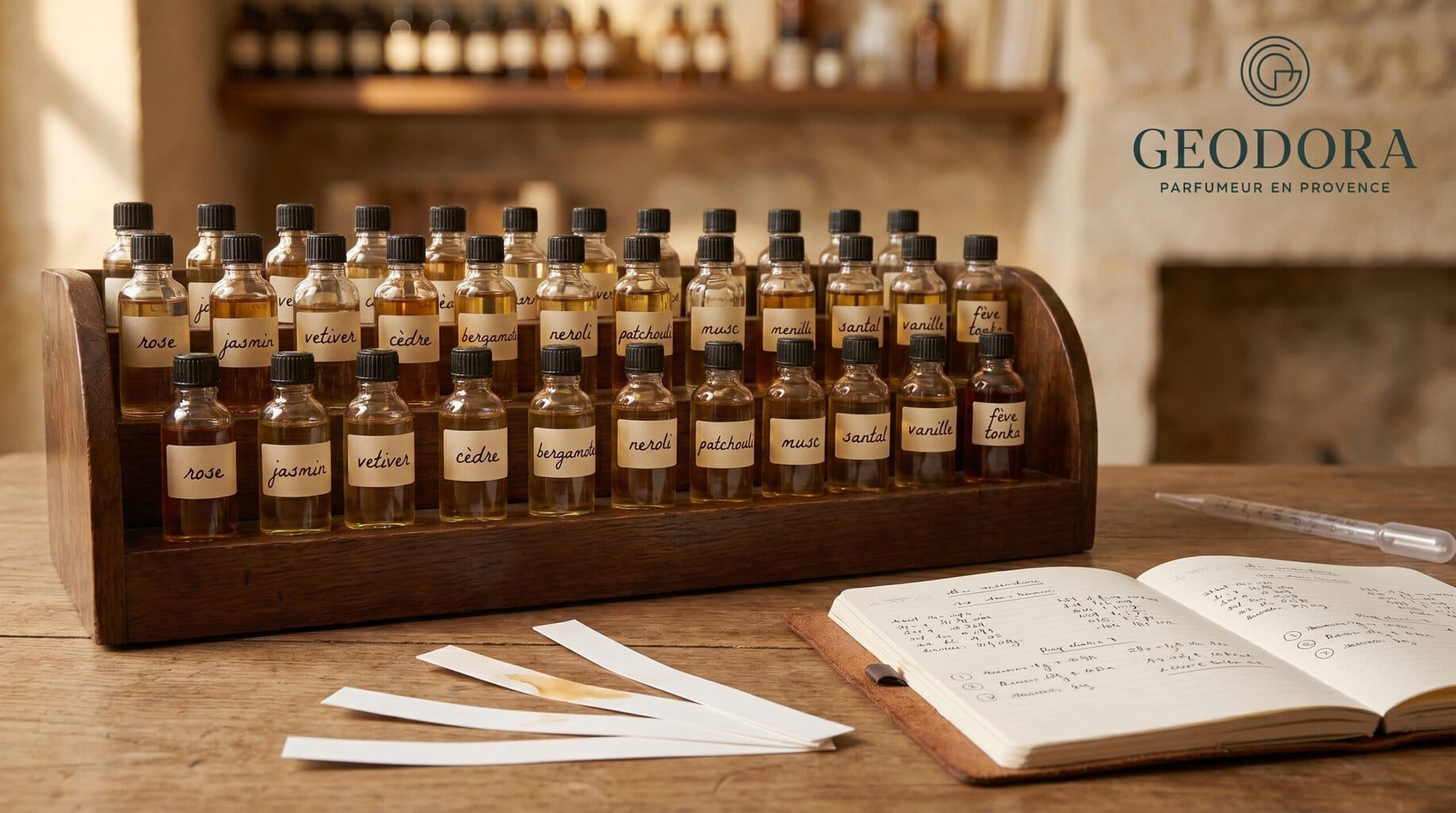 L'orgue à parfum dans l'atelier Géodora à Grasse — guide des notes olfactives